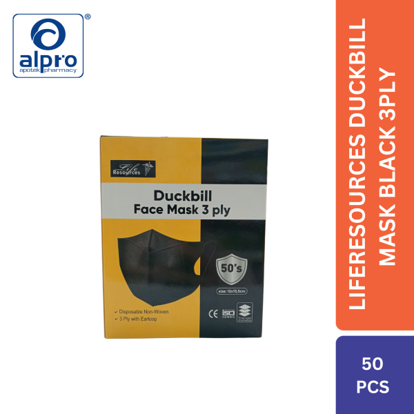 Liferesources Duckbill Mask Black 3Ply 50Pcs